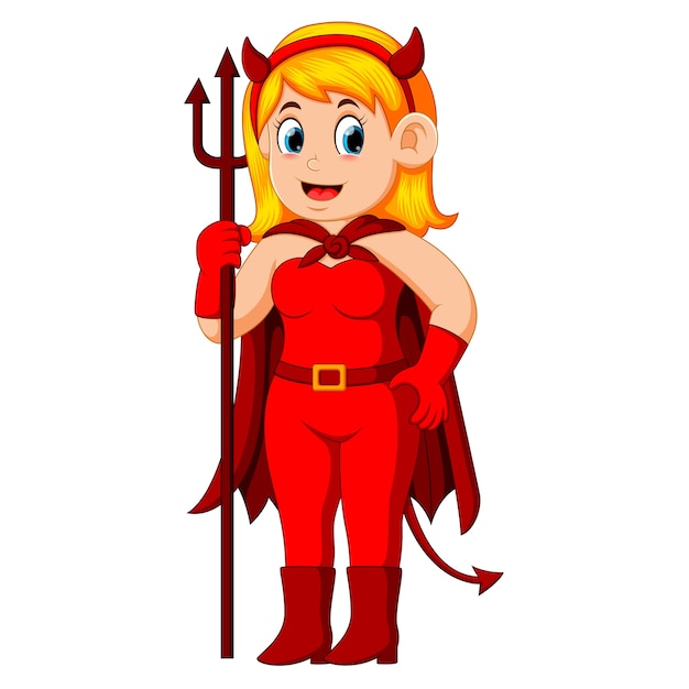 mujeres en traje de diablo rojo de halloween