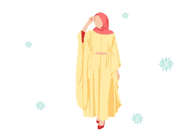 Mujeres usando moda de hijab con combinación de colores amarillo y rojo