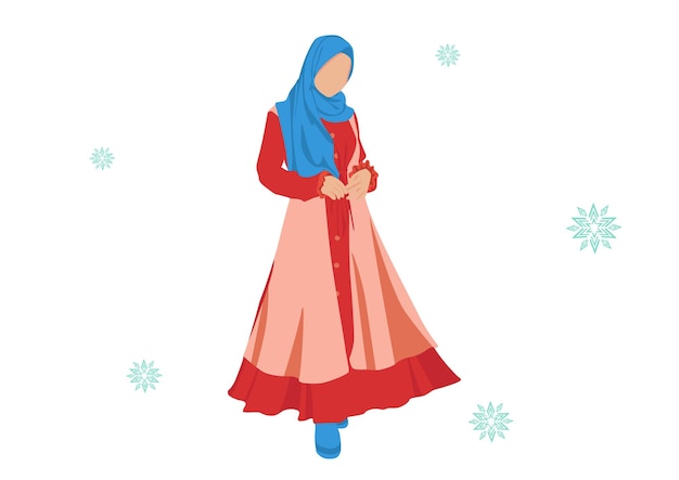 Mujeres usando moda de hijab con combinación de colores azul y rojo