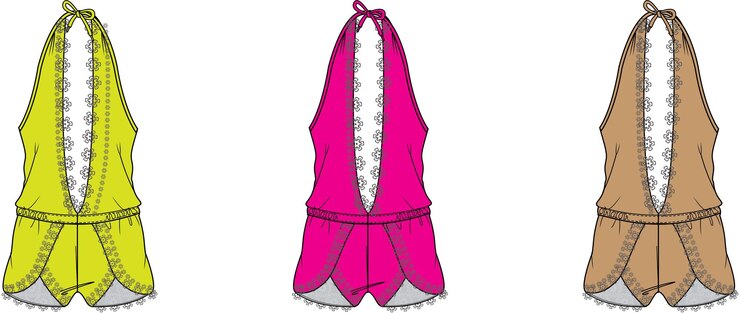 Vector mujeres vestido sólido sin espalda boceto plano dibujo técnico ilustración vectorial plantilla