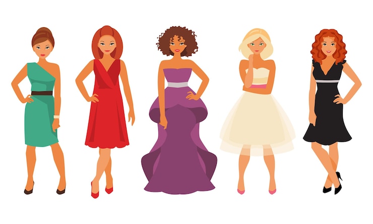 Vector mujeres en vestidos de noche