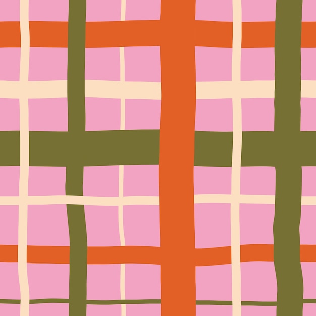 Multicolor Plaid patrón sin costuras colorido en negrita dibujado a mano fondo cuadrado rosa rojo rayas verdes