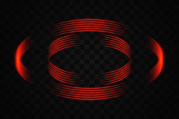 Múltiples anillos de luz de neón rojo dispuestos en un patrón circular abstracto en un fondo transparente Perfecto para diseños tecnológicos y sci-fi futuristas