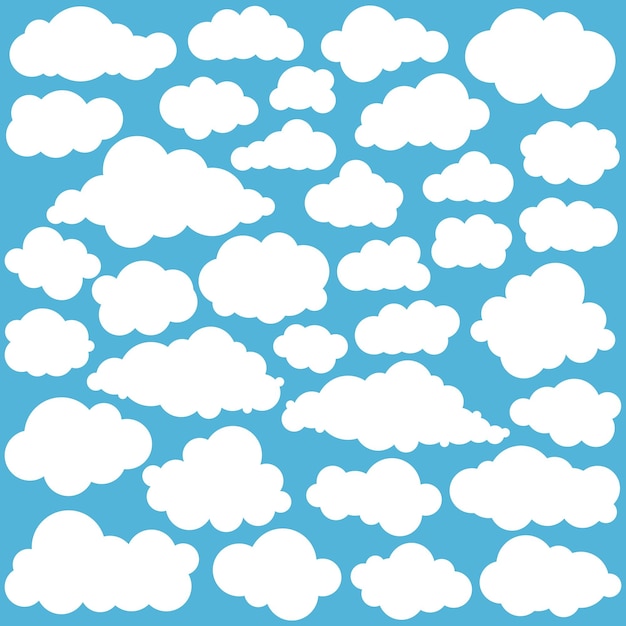 Vector múltiples formas de nubes en un fondo de cielo azul durante el día ilustración vectorial