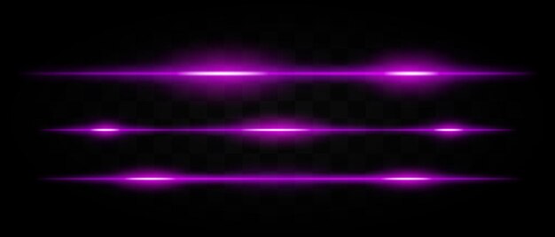 Múltiples haces de luz láser púrpura horizontales con efectos brillantes en un fondo transparente Perfecto para tecnología de ciencia ficción y diseños futuristas