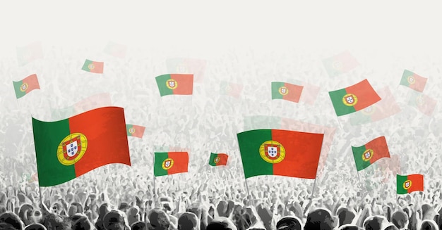 Multitud abstracta con bandera de Portugal Los pueblos protestan revolución huelga y manifestación con bandera