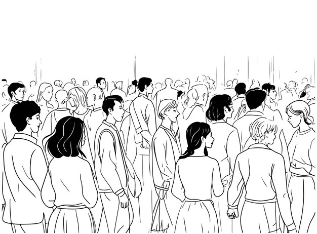 Multitud abstracta compuesta por siluetas humanas hechas en un estilo primitivo Ilustración vectorial