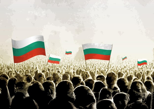 Multitud con las banderas de Bulgaria gente animando al equipo nacional de Bulgaria