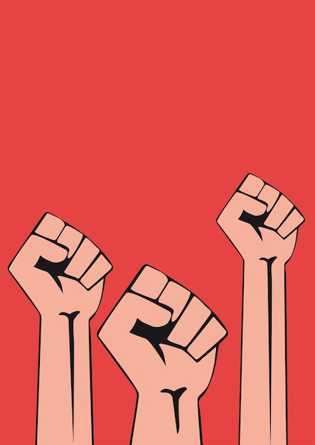 multitud de manifestantes gente cartel vectorial de la mano levantada concepto de revolución o protesta puño cerrado