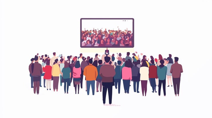 Vector una multitud mirando una gran pantalla