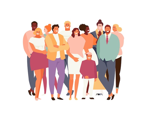 Multitud multinacional y multicultural de personas. Conjunto grande de personas de diferentes edades y apariencia.