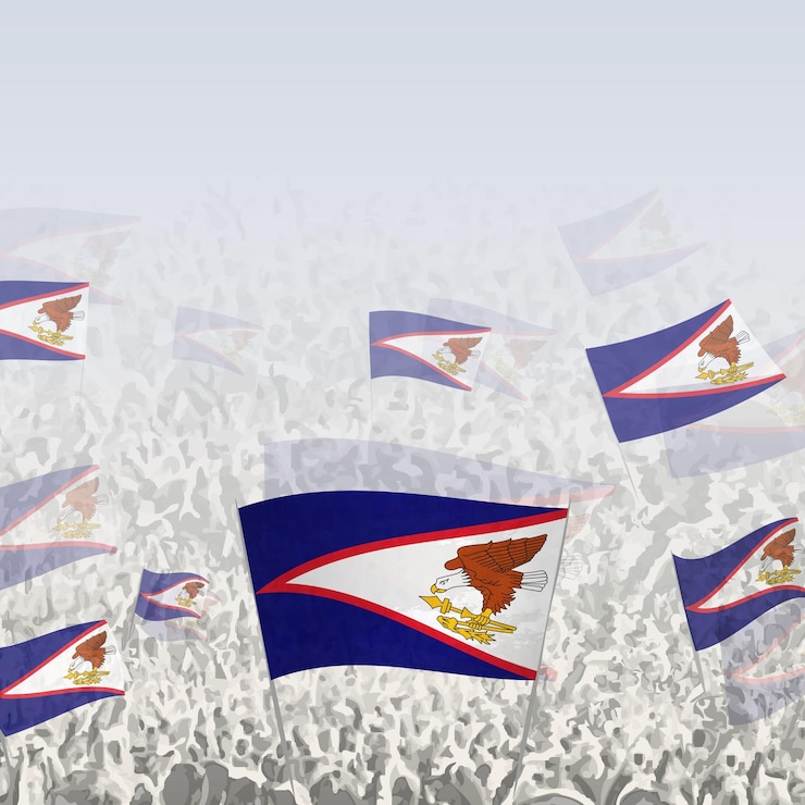 Vector multitud de personas agitando la bandera de samoa americana gráfico cuadrado para redes sociales y noticias