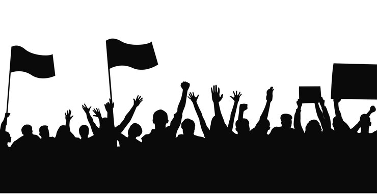 Vector multitud de personas banderas pancartas deportes multitudes fanáticos manifestaciones huelgas