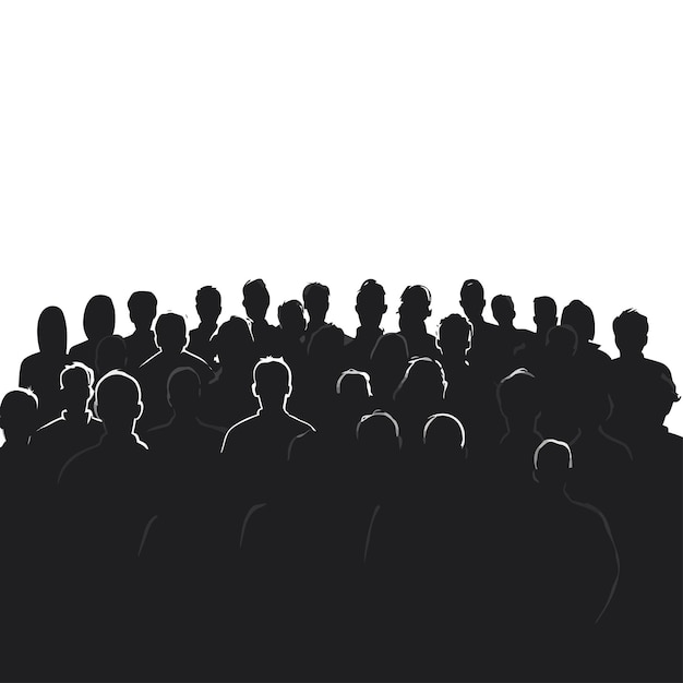 una multitud de personas están de pie frente a un fondo blanco