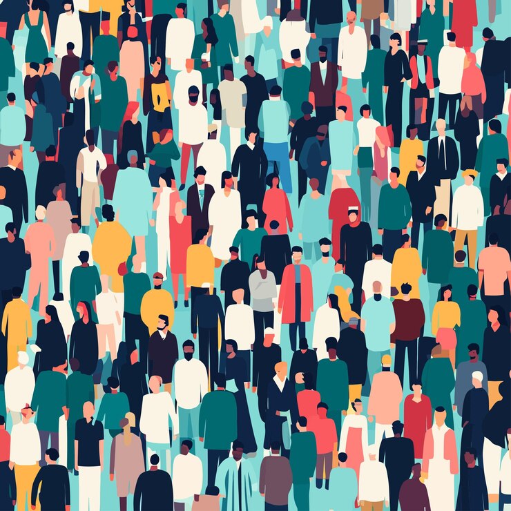 Vector una multitud de personas están de pie en una multitud
