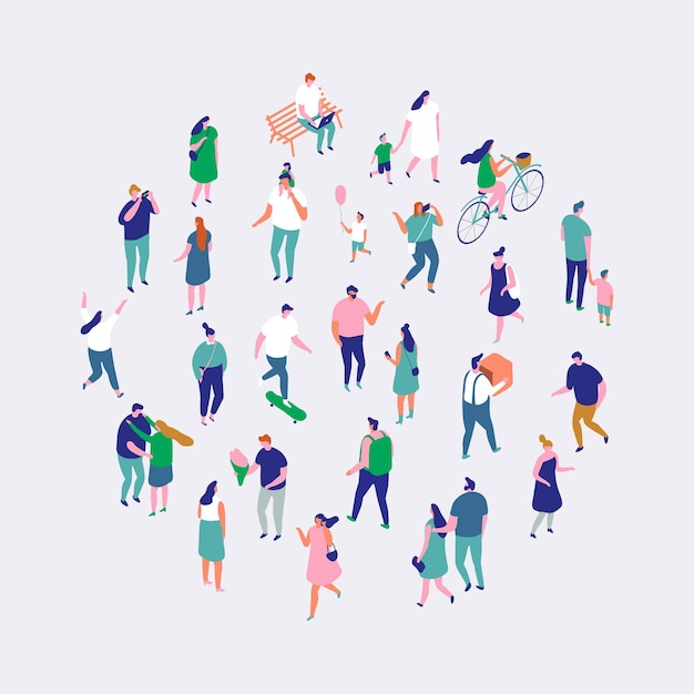 Vector multitud de personas ilustración de personas isométricas gente de la vida de la ciudad caminando