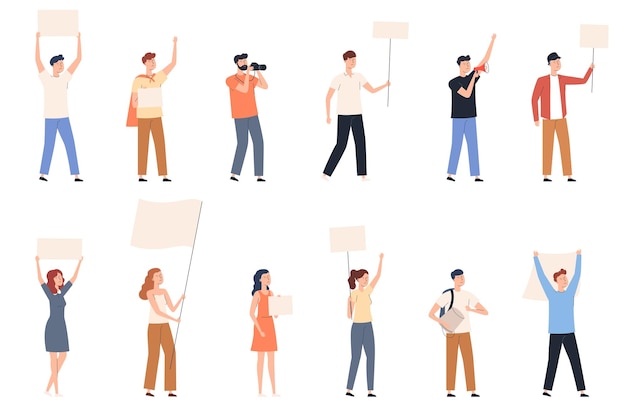 Multitud de personas opositoras que participan en una manifestación de protesta con banderas y pancartas