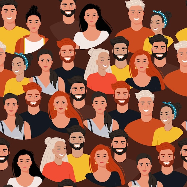 Multitud de personas de patrones sin fisuras. Ilustración vectorial.