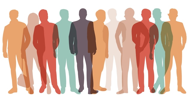 Multitud de personas de pie silueta vector aislado