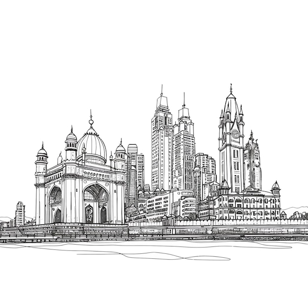 Vector mumbai_skyline_landscape_view_of_the_city (línea del cielo_paisaje_de la_ciudad)