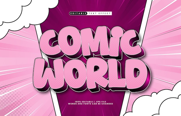 mundo cómico efecto de texto editable con un estilo de texto cómico y para niños