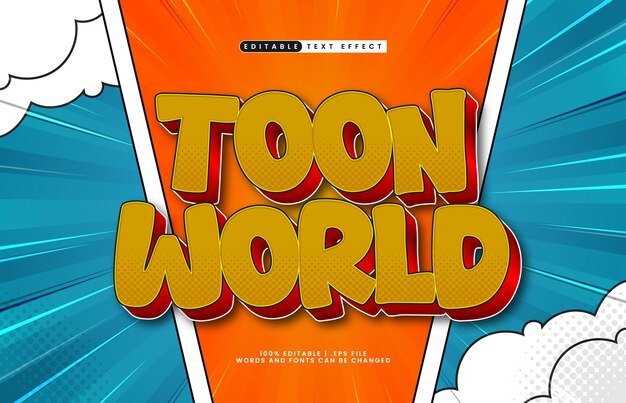 mundo de dibujos animados efecto de texto editable con un estilo de texto cómico y para niños