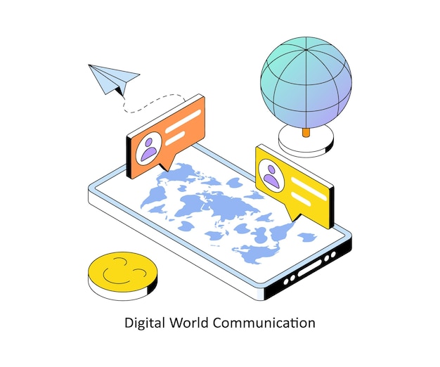 El mundo digital de la comunicación Vector Gradiente ilustraciones de estilo isométrico EPS 10 Archivo