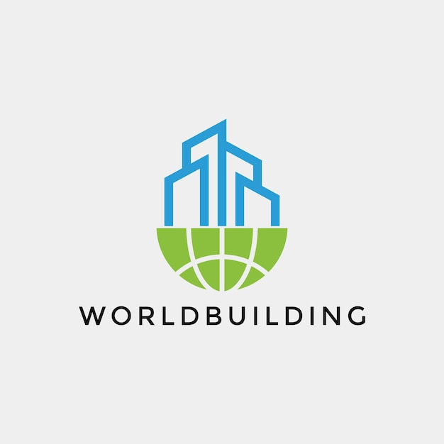 Mundo edificio construcción logo plantilla edificio y globo vector icono