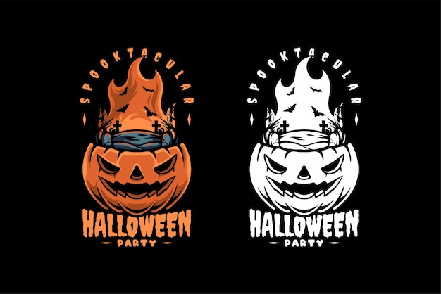 Mundo de Halloween en diseño de vector de ilustración vintage de calabaza para mercancías y decoración