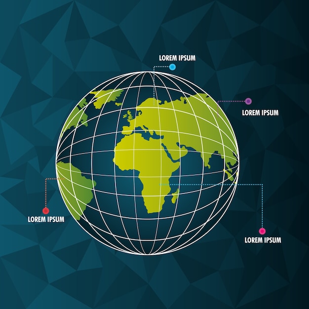 Vector mundo mundo infografía puntero país diferente
