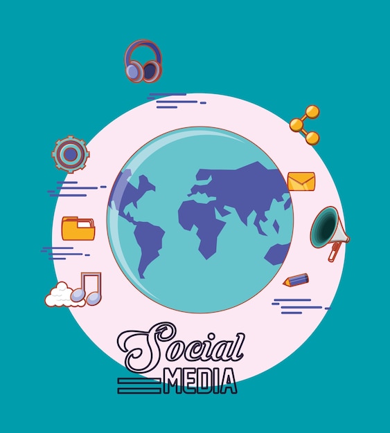 mundo planeta globalización iconos de redes sociales