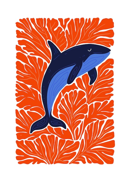 Mundo submarino marino peces y conchas volante vertical o plantilla de póster moderno de moda