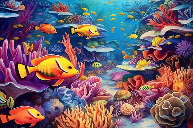 Vector mundo submarino con peces de coral