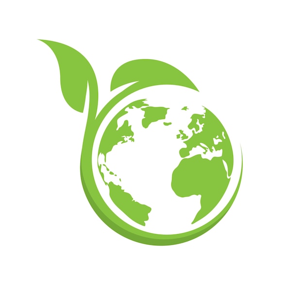 mundo verde combinado con el diseño de ilustración del icono vectorial del logotipo de la hoja ecológica