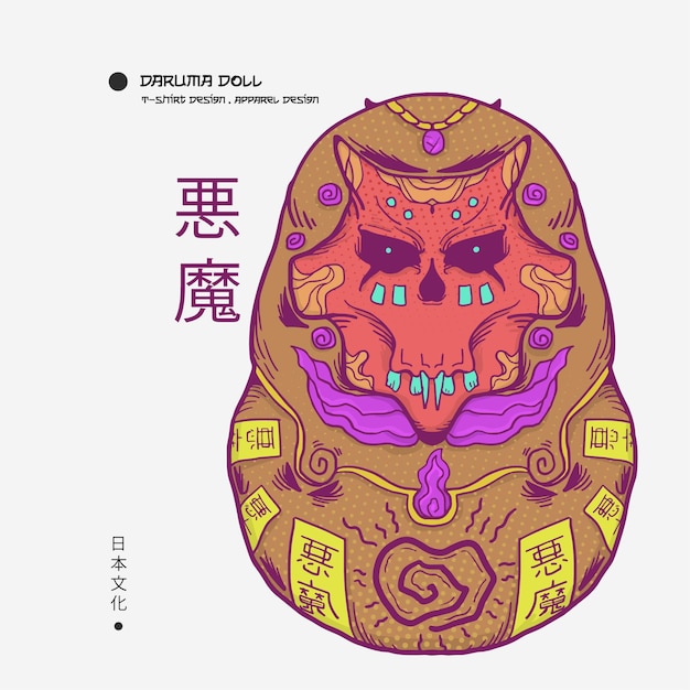 Vector muñeca daruma dibujada a mano para camiseta