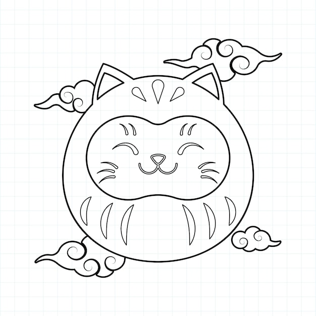 Vector muñeca daruma dibujada a mano para colorear ilustración vectorial de página