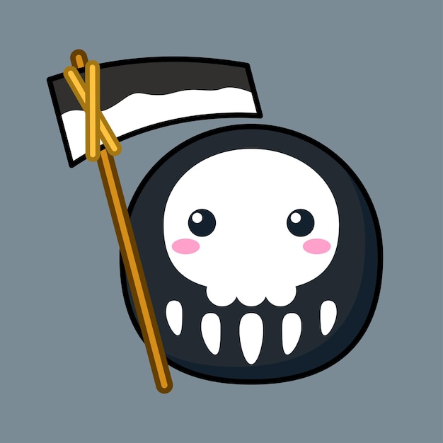 Muñeca daruma japonesa linda y estilo kawaii grim reaper