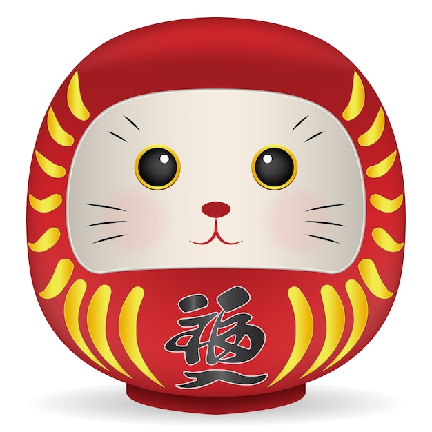 Muñeca de japón daruma con vector de cara de gato