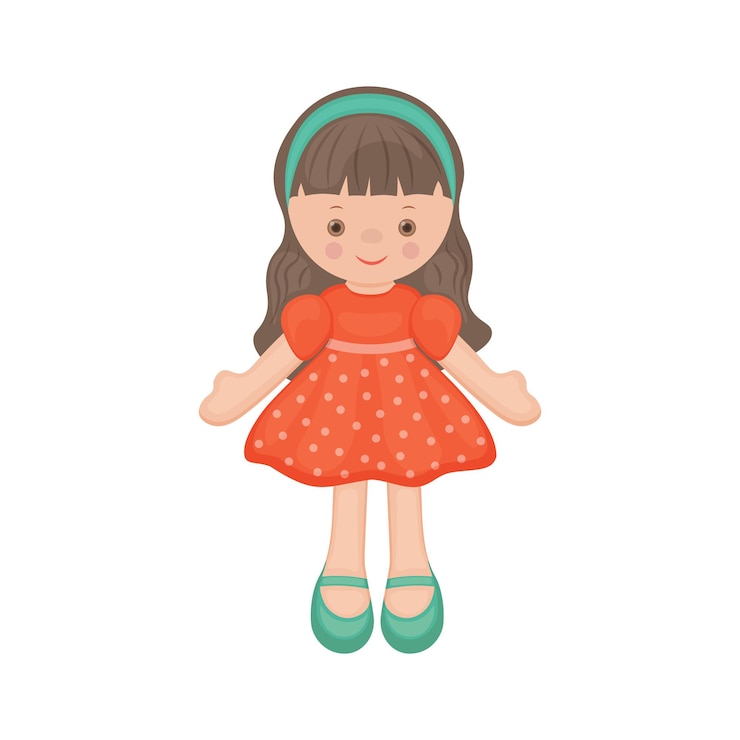 Vector muñeca lindo juguete para niños una muñeca en un hermoso vestido ilustración vectorial aislado en un fondo blanco