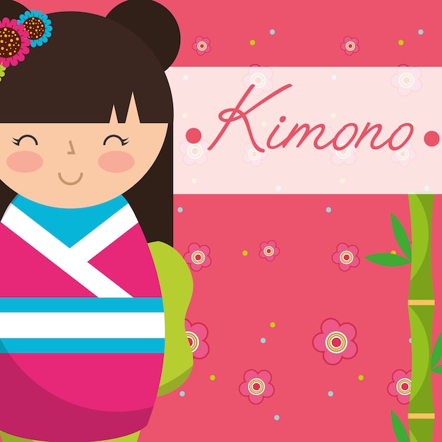 Muñeca nacional japonesa kokeshi en un kimono rosa