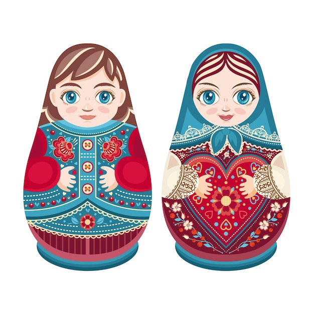 Vector muñecas rusas de anidación matryoshka babushka muñeca matryoshkas familia vector muñeca rusa matrioshka