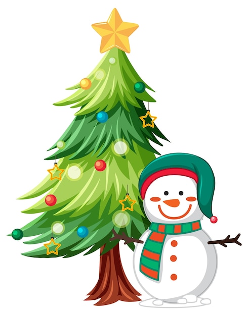 Un muñeco de nieve debajo del árbol de Navidad