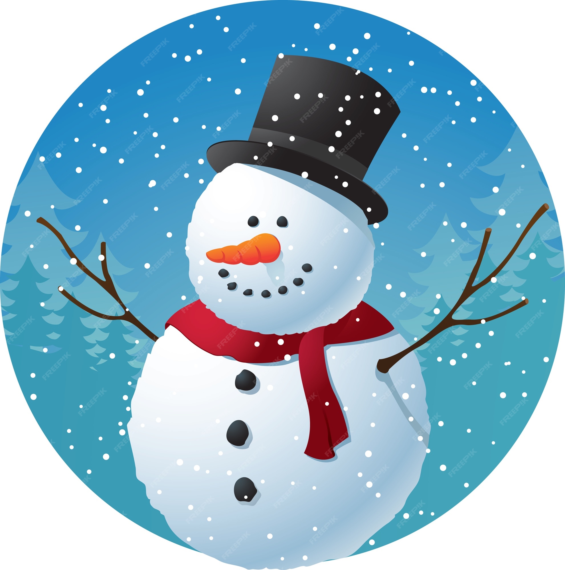 Muñeco de nieve de dibujos animados sobre fondo de nieve | Vector Premium Muñeco de nieve de dibujos animados sobre fondo de nieve | Vector Premium