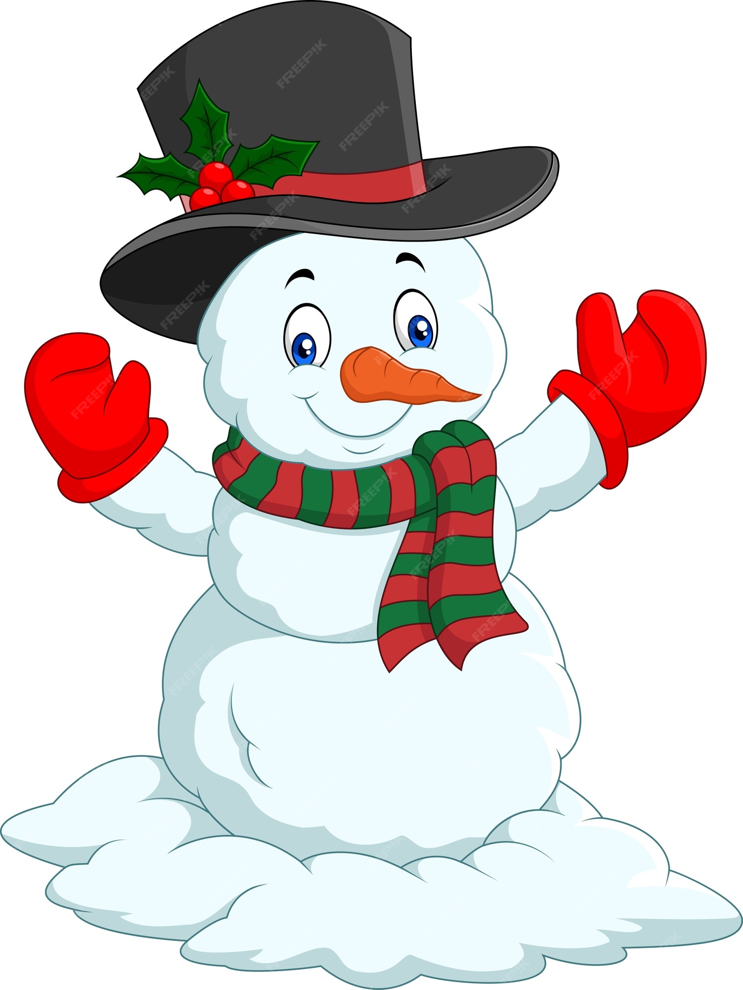 Muñeco de nieve feliz de dibujos animados aislado sobre fondo blanco | Vector Premium Muñeco de nieve feliz de dibujos animados aislado sobre fondo blanco | Vector Premium