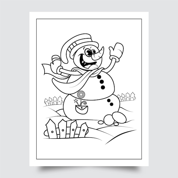 Vector muñeco de nieve feliz página para colorear