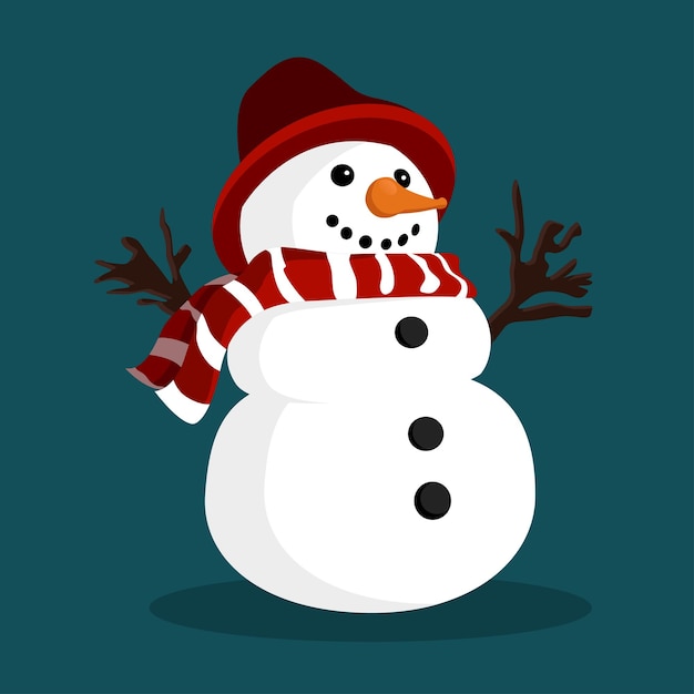 Un muñeco de nieve en un fondo plano para Navidad