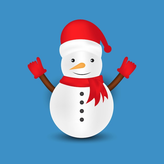 Muñeco de nieve con guantes y diseño de estilo plano de nieve que cae