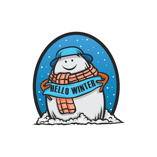 Vector muñeco de nieve hola invierno ilustración