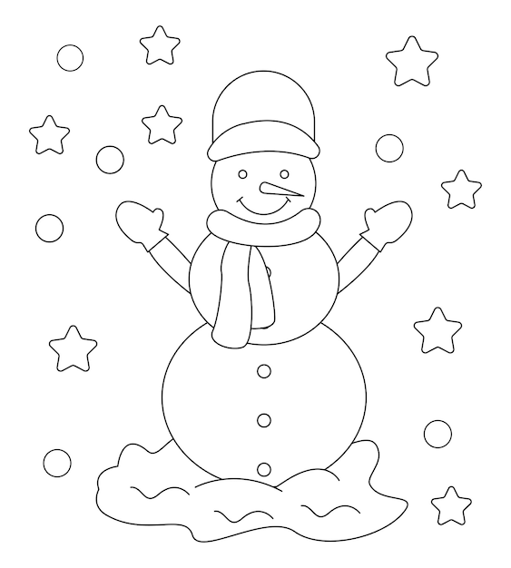 Vector muñeco de nieve de navidad para colorear ilustración de la página