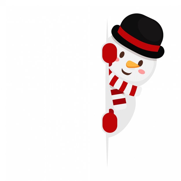 Muñeco de nieve de Navidad escondido en blanco aislado
